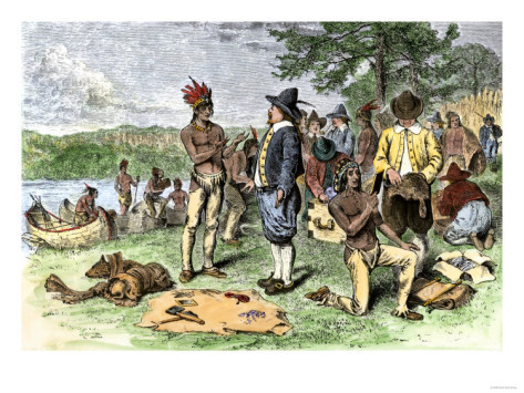 Dutch-merchants-trading-with-native-americans-on-manhattan-island-c-1600